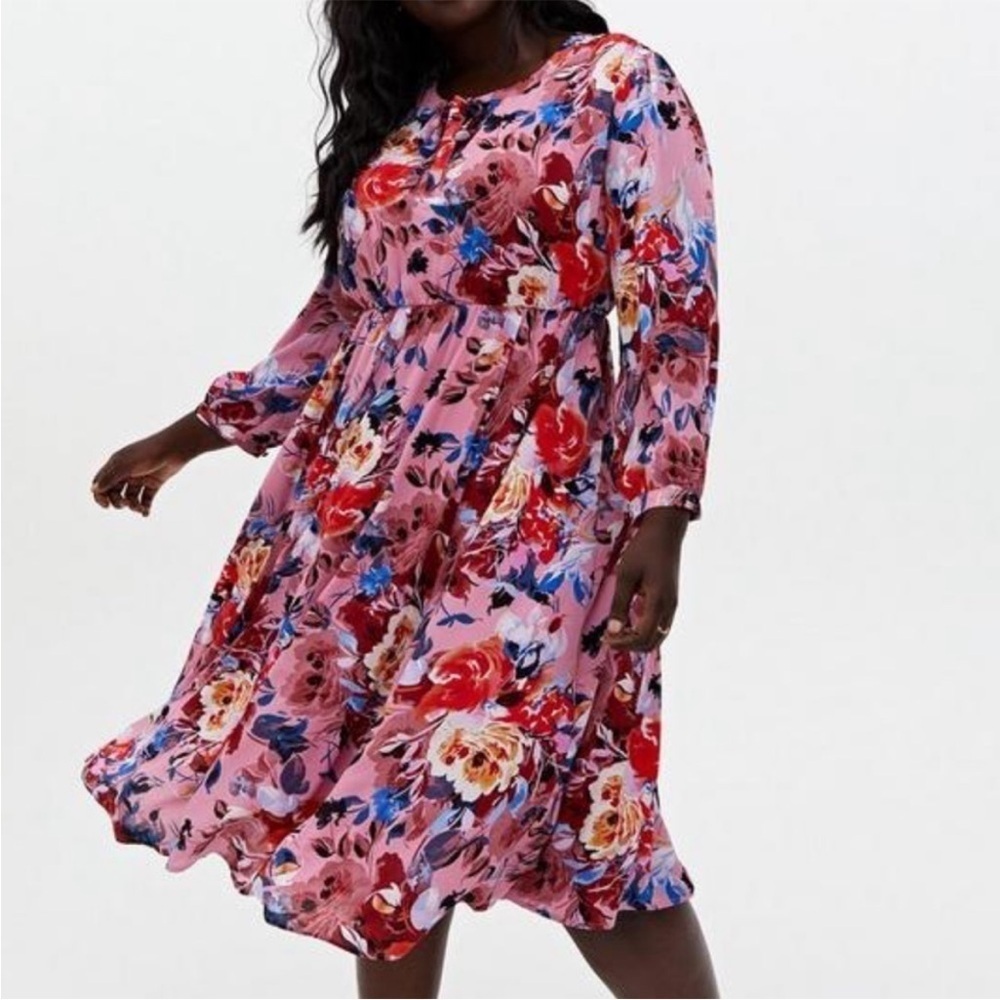 Like New Torrid Blush Pink Floral Georgette Midi Dress Size 1X
